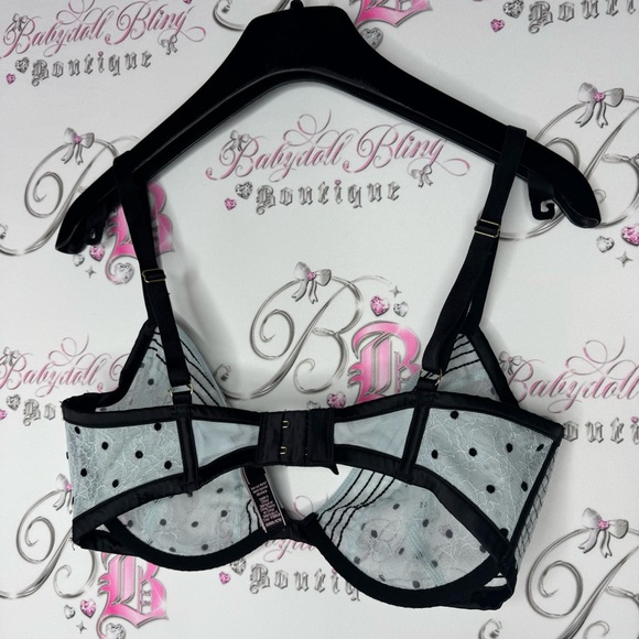 Victoria secret bra low cut Demi light blue black polka dot dotted mesh bustier - Picture 4 of 5